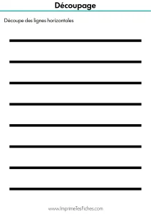 Enfant en maternelle pratiquant le découpage de lignes horizontales sur une fiche d'exercice de graphisme