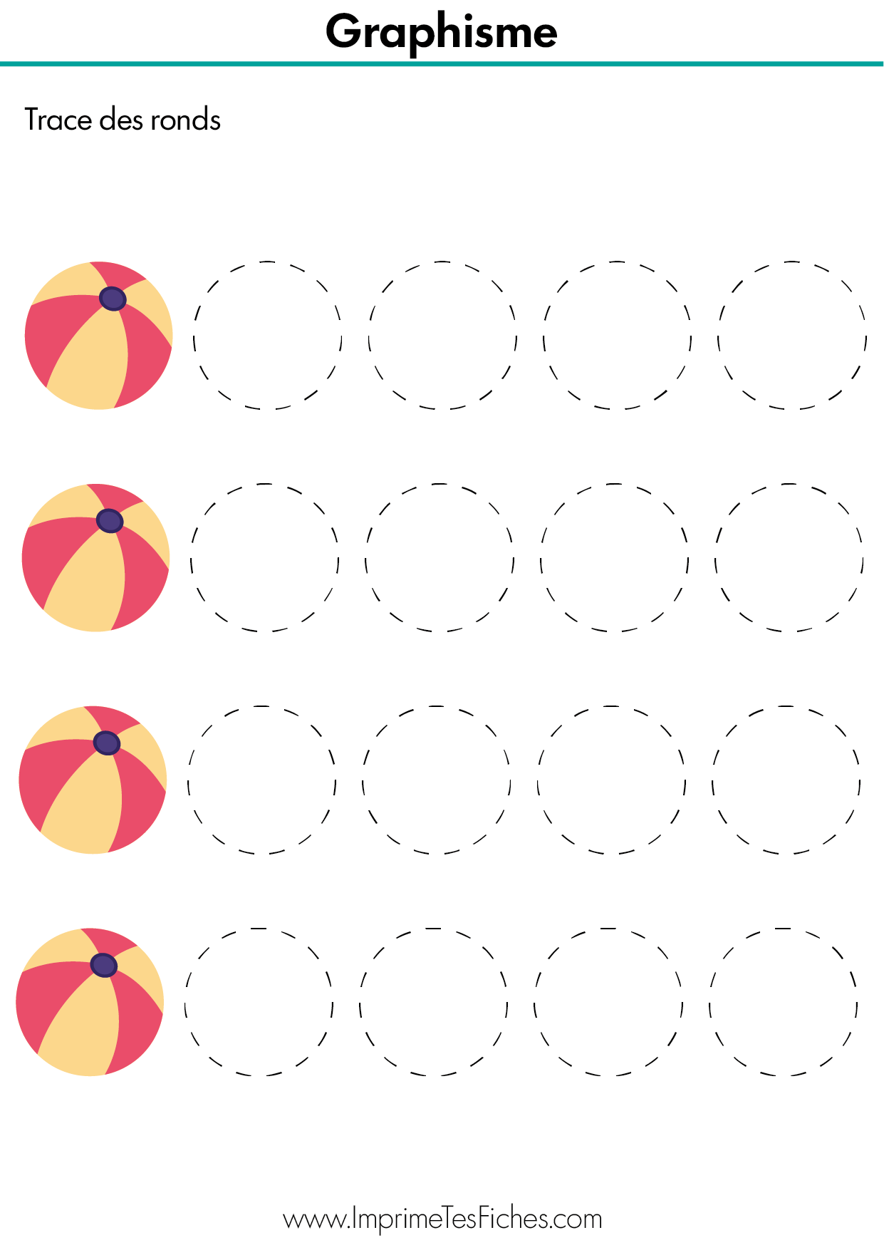 Fiche de graphisme pour enfant de petite section s'entraînant à tracer des cercles et des formes rondes.