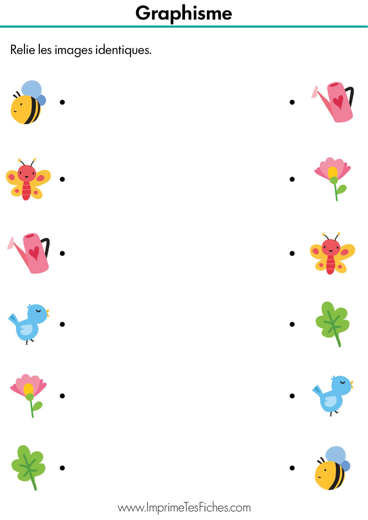 Fiche d'exercice MS : relier des fleurs, papillons et coccinelles identiques avec des variantes de motifs et de couleurs.